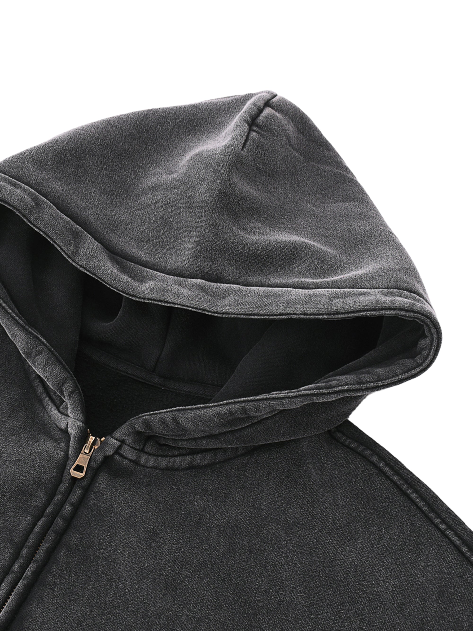 Flat lay view of Genzerz Boxy Zip-Up Hoodie – vintage washed black oversized hoodie