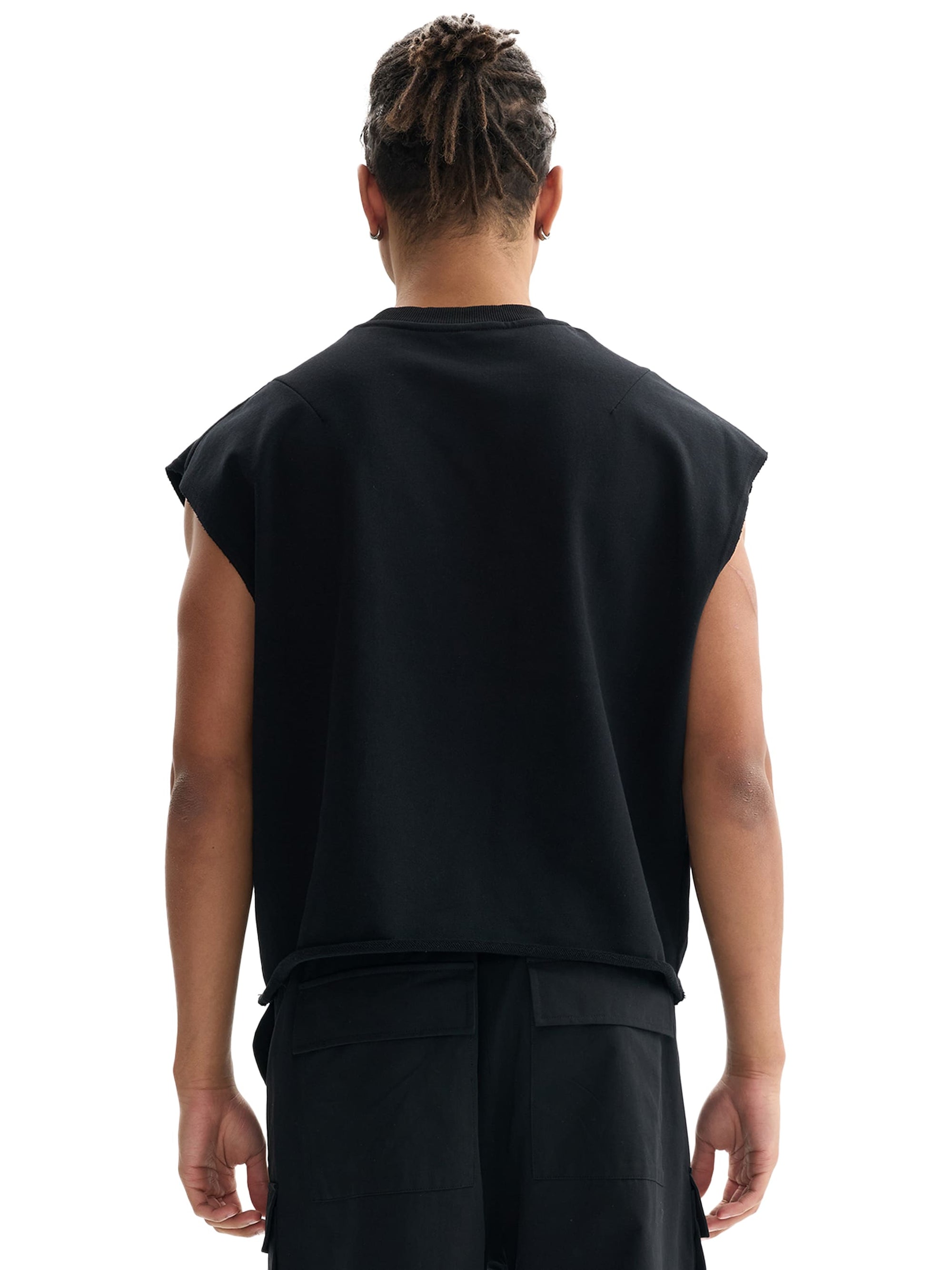 Model wearing Genzerz Z Lightning Tank – back view of oversized sleeveless top
