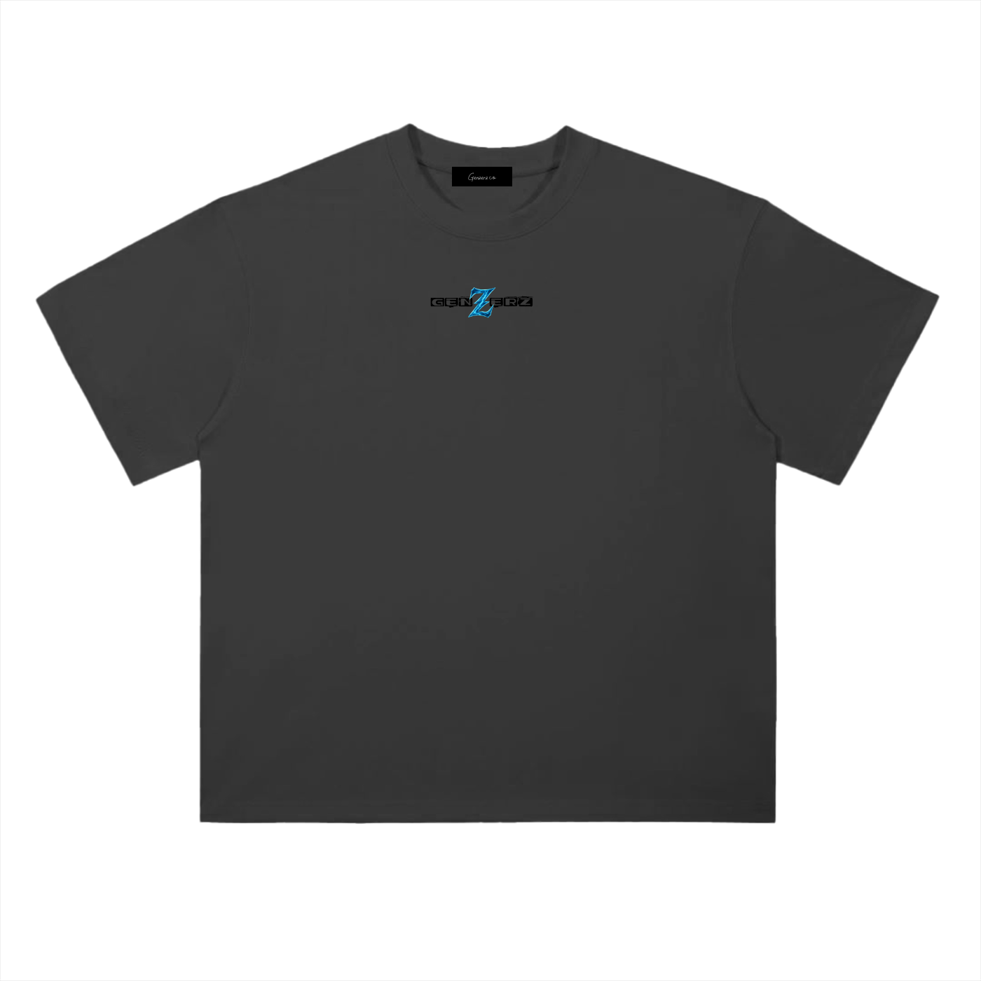 Genzerz Blue Lightning Z Tee – oversized black streetwear t-shirt with small chest logo