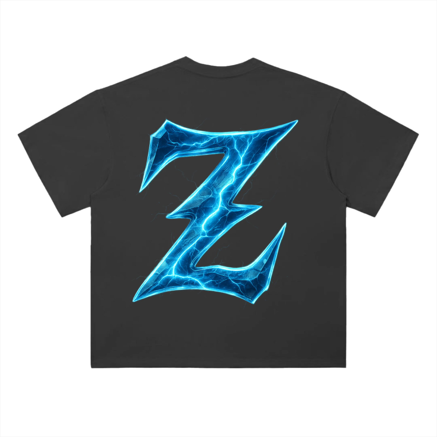 Genzerz Blue Lightning Z Tee – oversized black t-shirt with large blue lightning Z graphic
