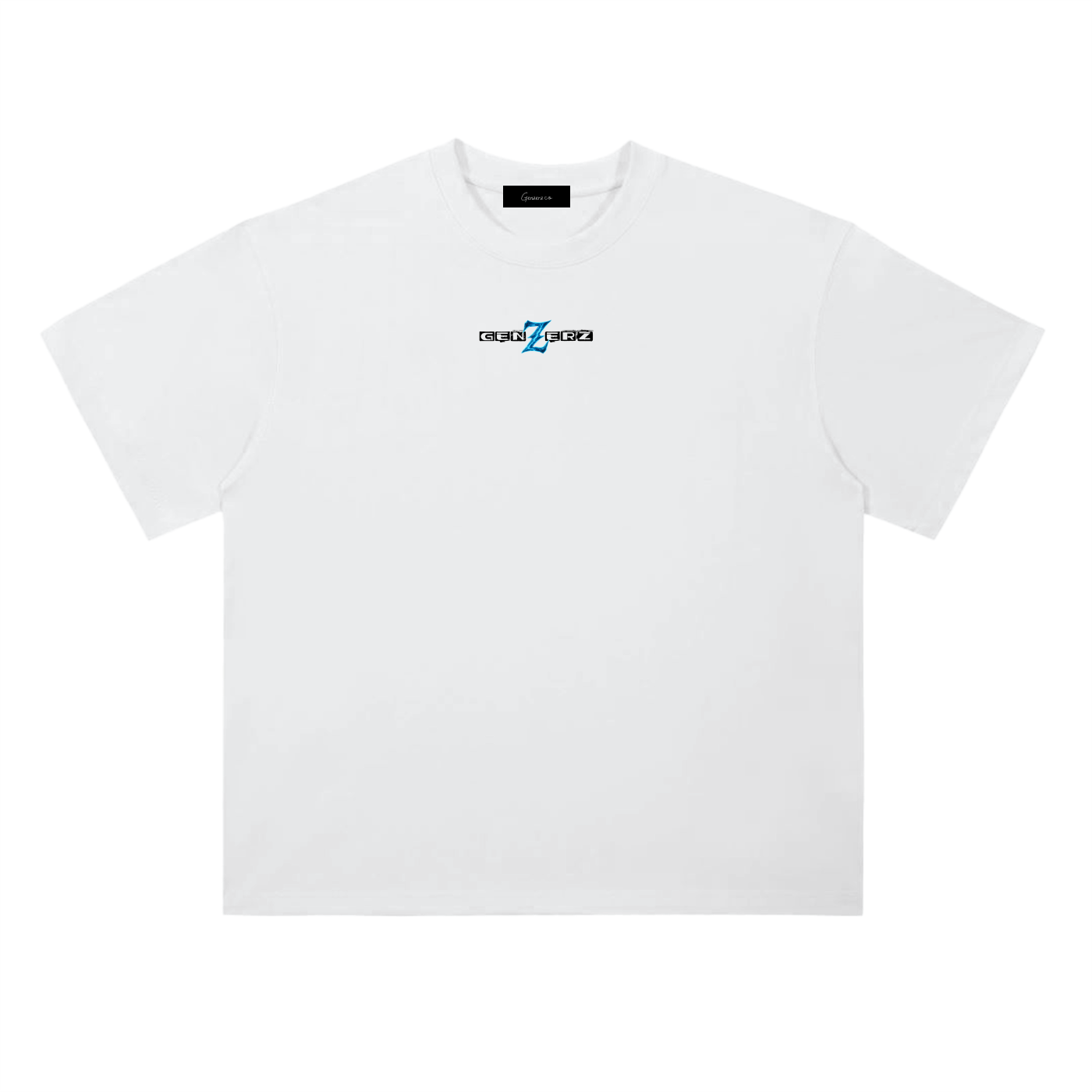 Genzerz Blue Lightning Z Tee – oversized white streetwear t-shirt with small chest logo