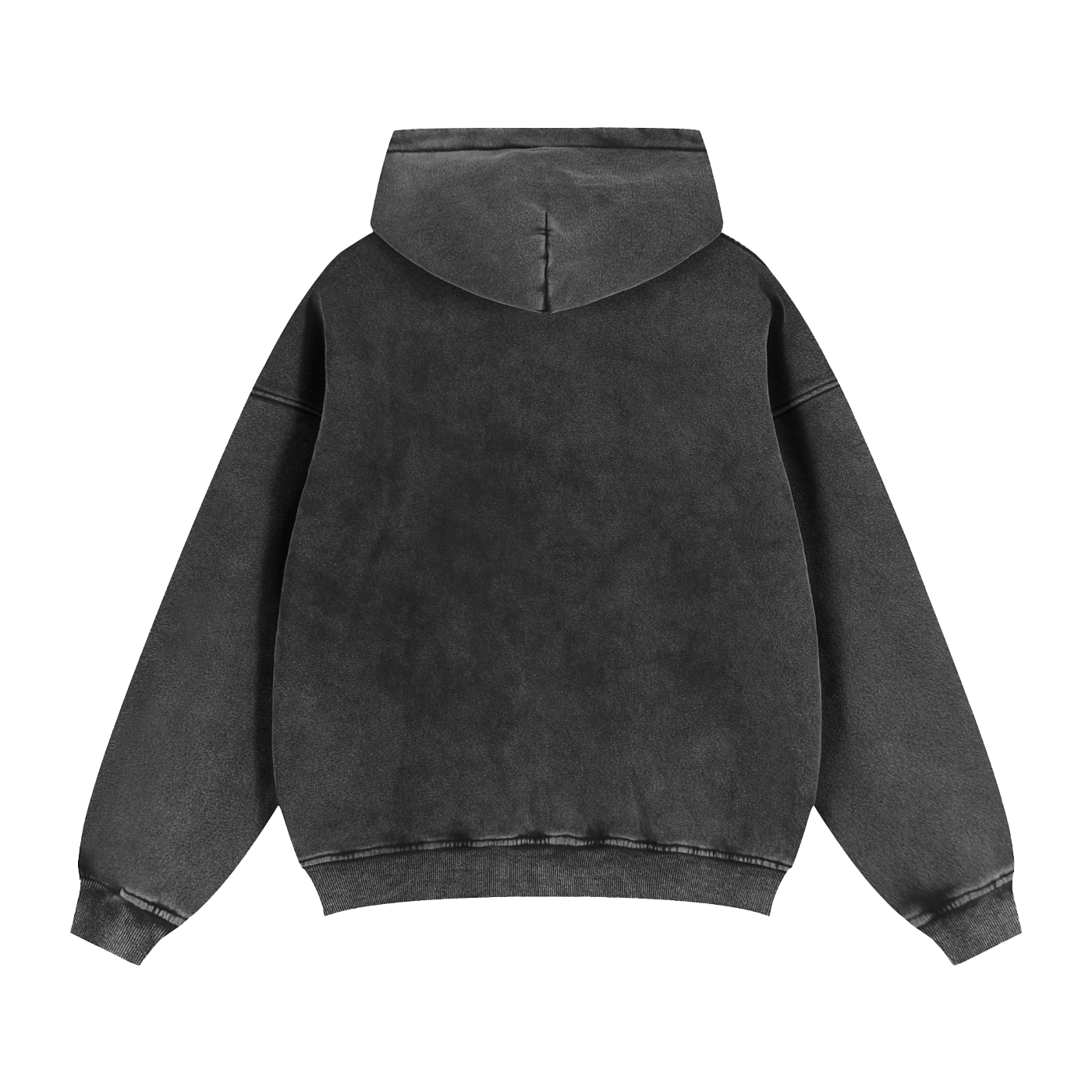 Genzerz Boxy Zip-Up Hoodie – vintage washed black hoodie back view
