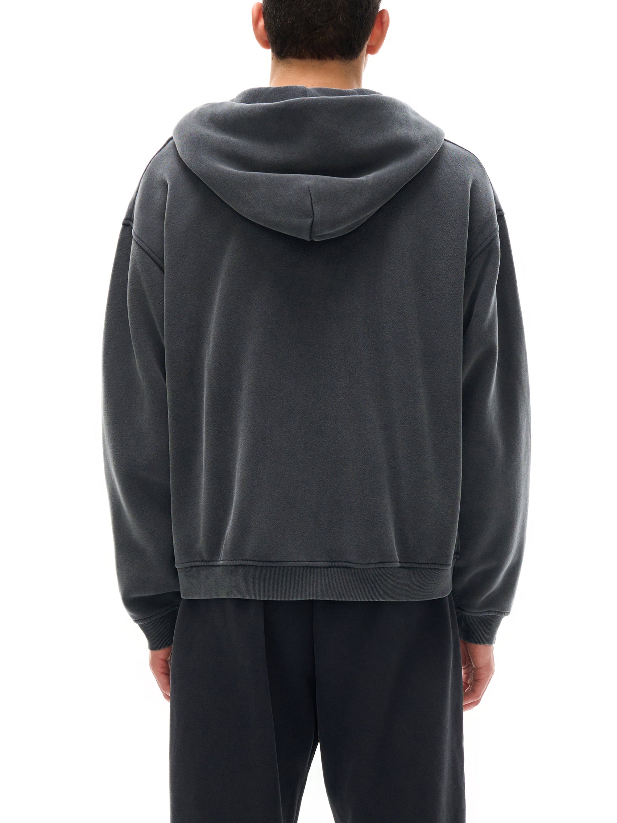 Back view of Genzerz Boxy Zip-Up Hoodie – vintage washed oversized hoodie