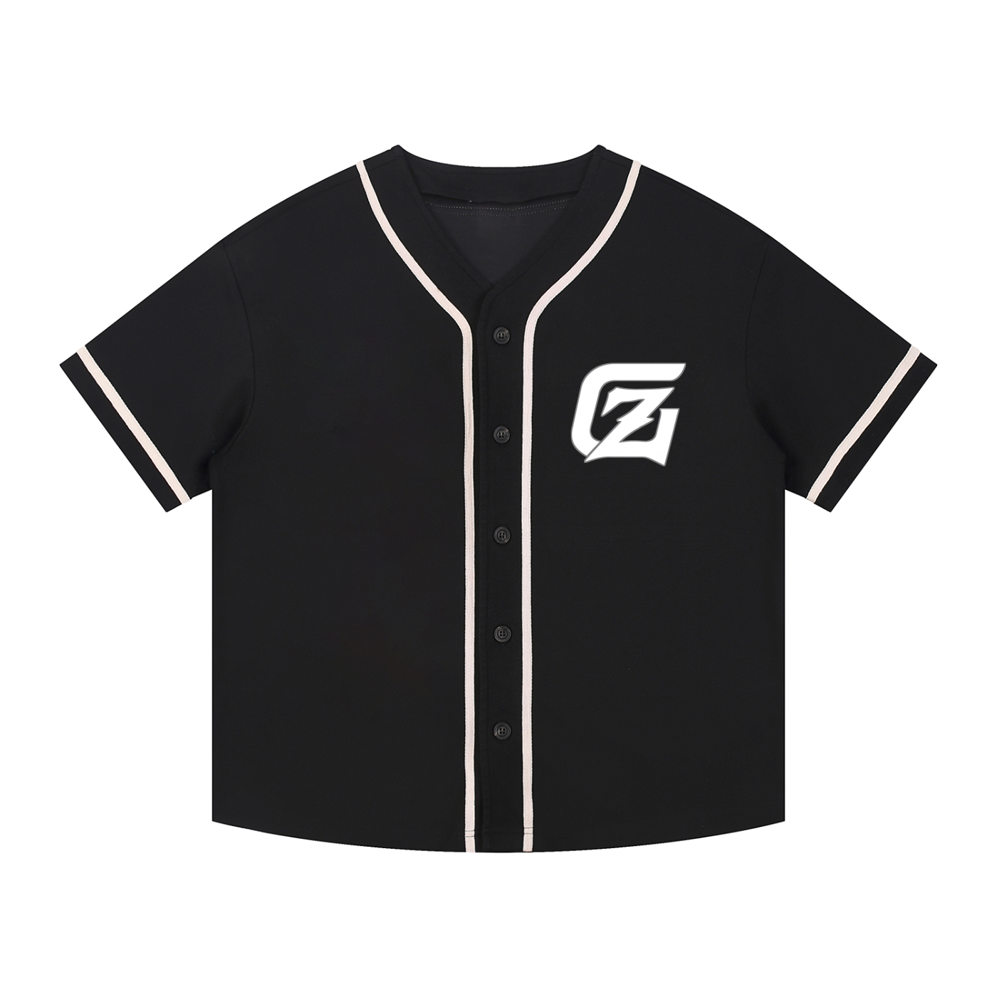 Genzerz Contrast Z Jersey – black button-up streetwear top with large white Z logo front