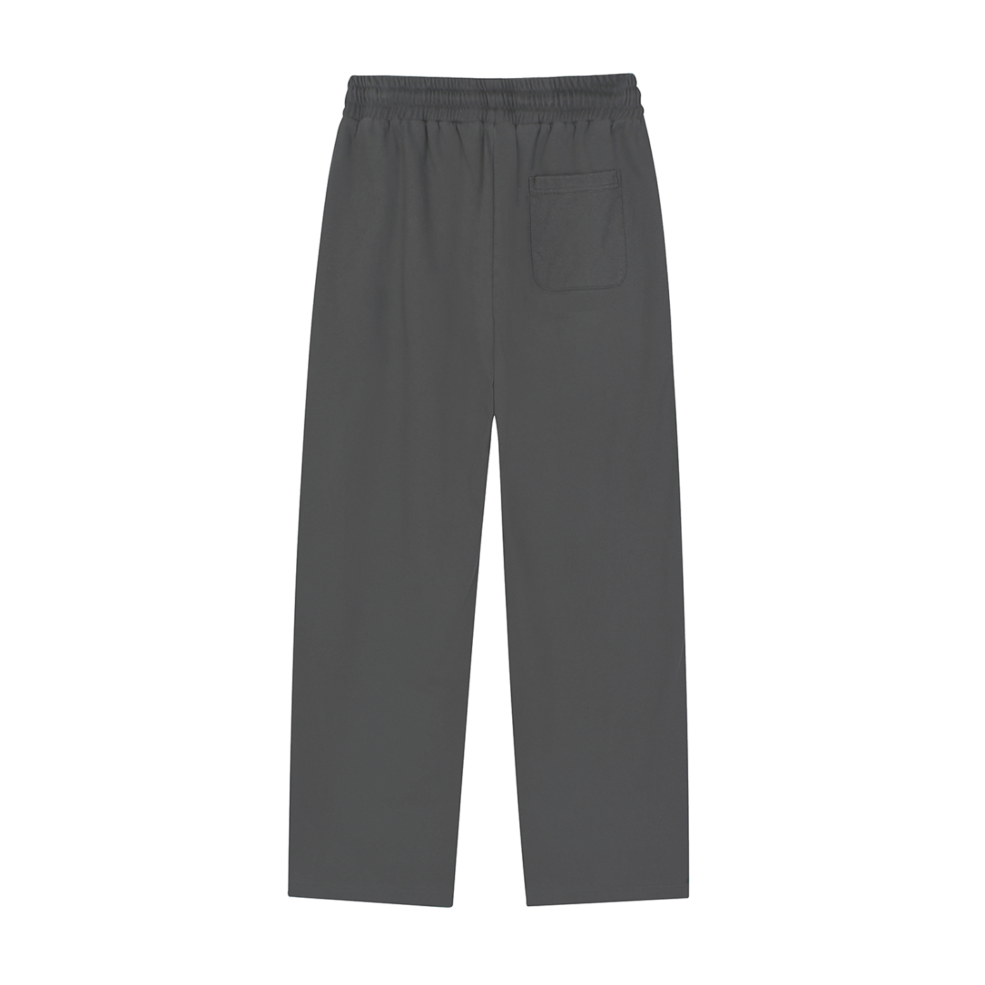 Back view of gray Genzerz track pants featuring single back pocket and straight-leg fit.