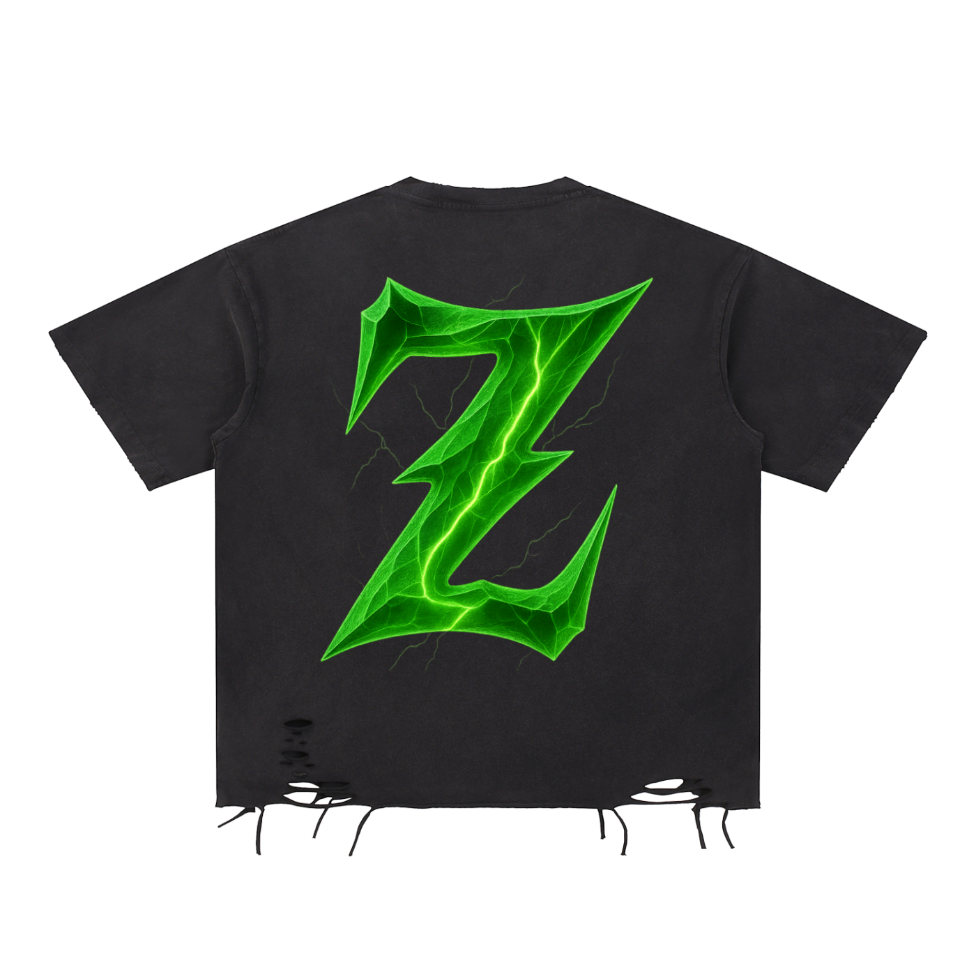 Genzerz Green Lightning Z Tee – oversized black streetwear shirt with large neon green lightning Z graphic