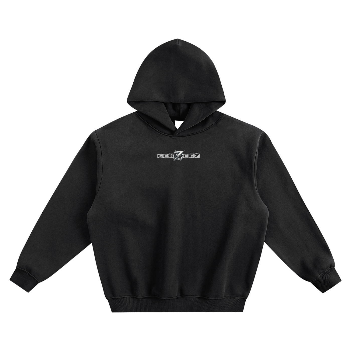 Genzerz Racer Z Hoodie – oversized black streetwear hoodie with front chest logo