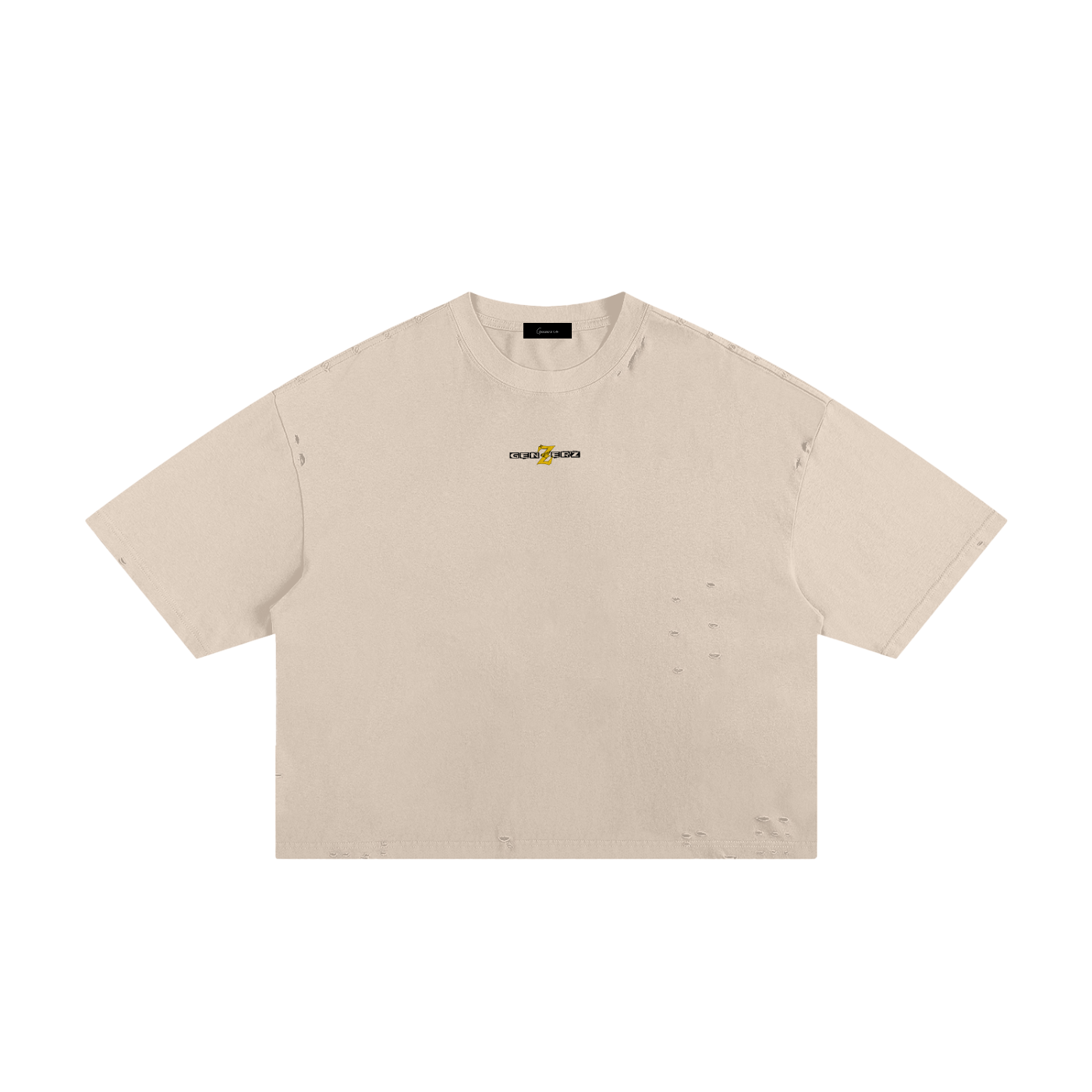 Z Caution Oversized Tee – Beige (Front Clean Edition)
Alt Text: Beige Genzerz oversized tee featuring subtle yellow Genzerz front logo and distressed accents, crafted in luxury cotton for a soft urban look.
