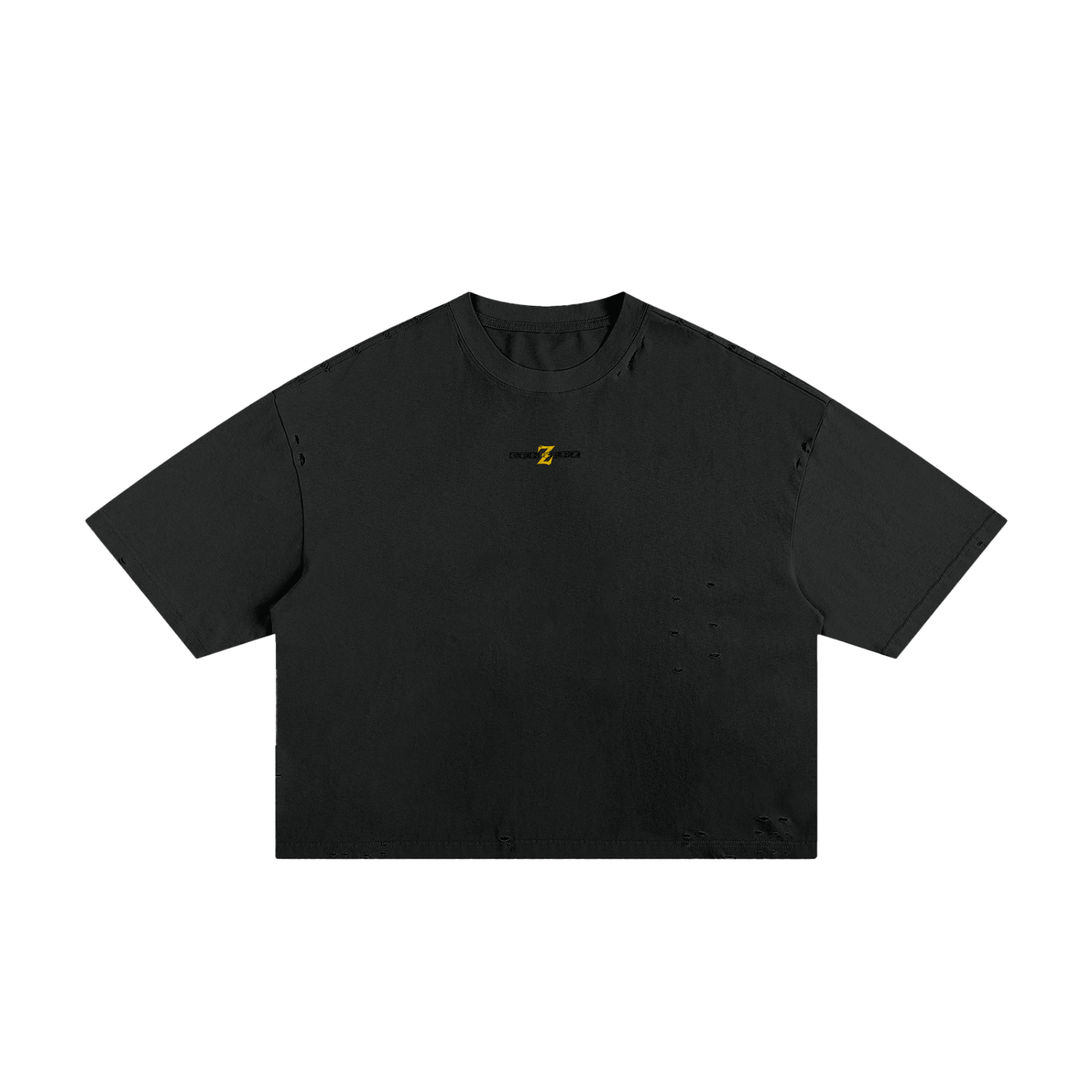 Minimal black Genzerz oversized t-shirt with small yellow front “Z” logo for a sleek luxury streetwear look and versatile everyday fit.