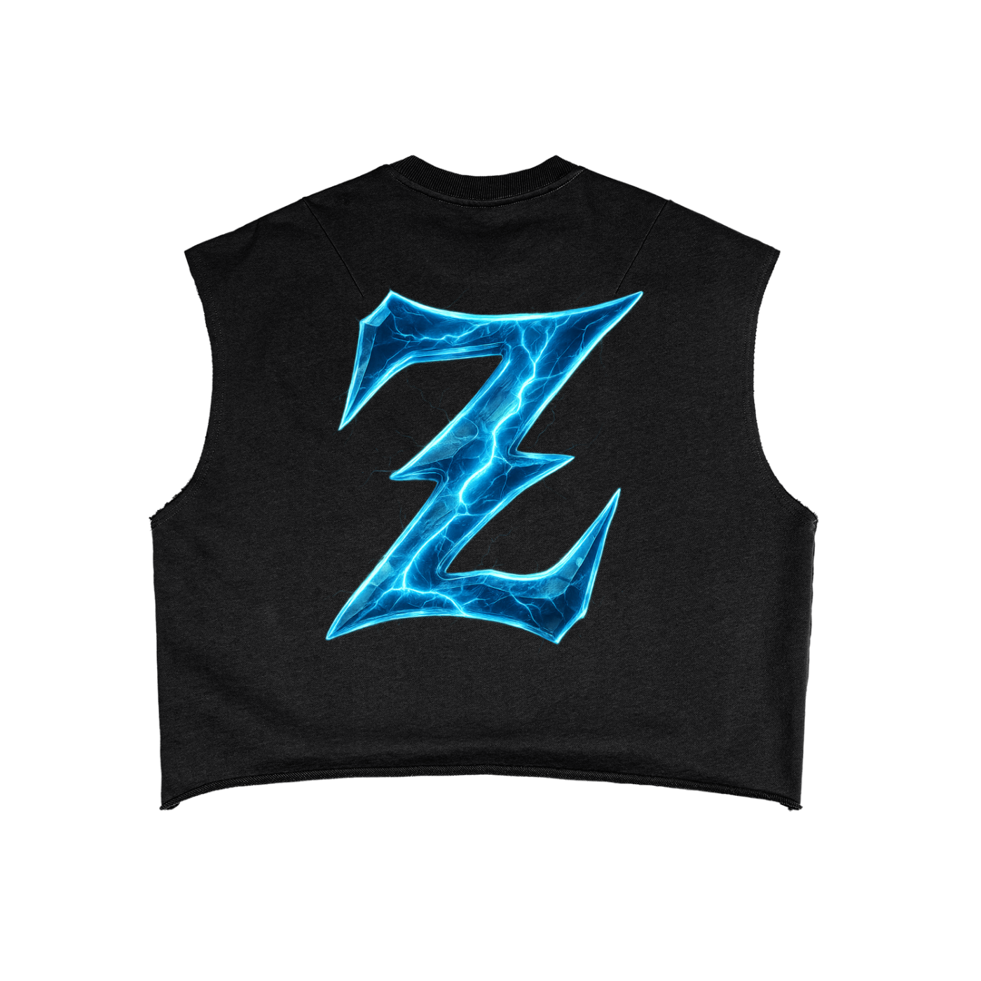Genzerz Z Lightning Tank – oversized black sleeveless shirt with bold blue lightning Z graphic
