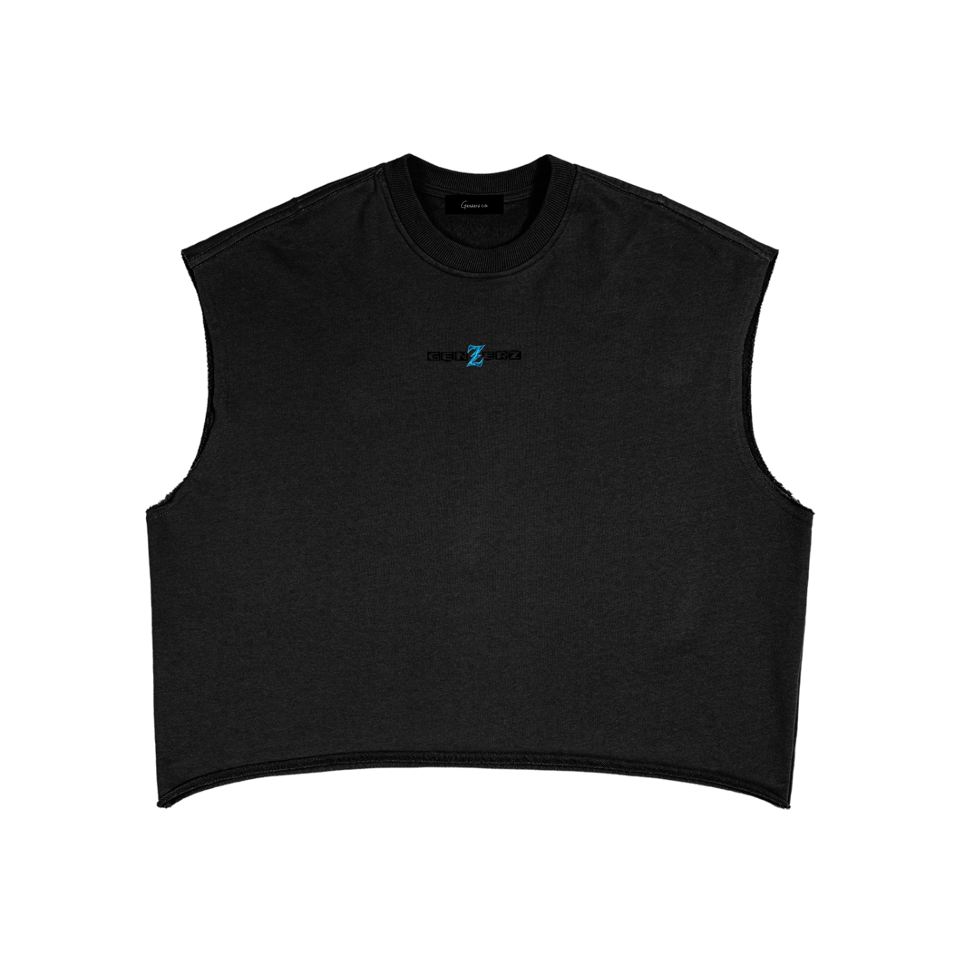 Genzerz Z Lightning Tank – oversized black sleeveless streetwear top with small chest logo