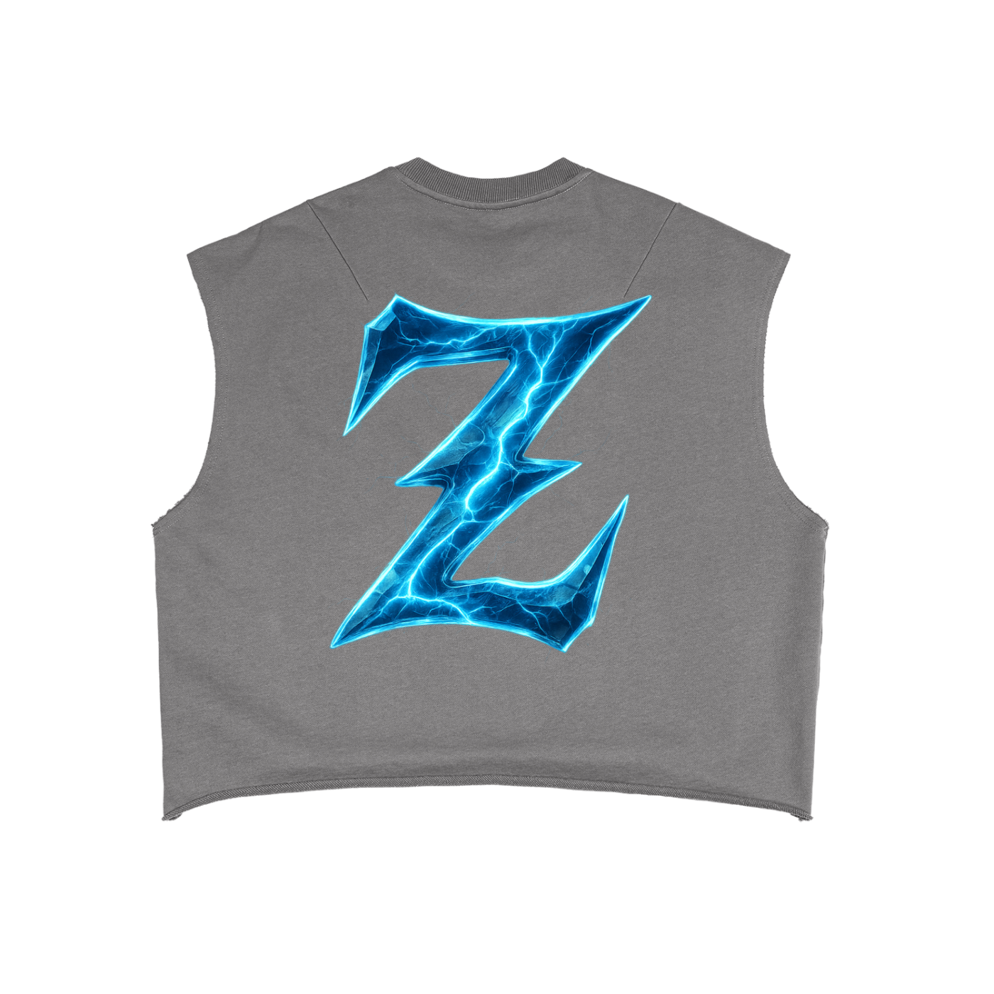 Genzerz Z Lightning Tank – oversized gray sleeveless shirt with large blue lightning Z graphic
